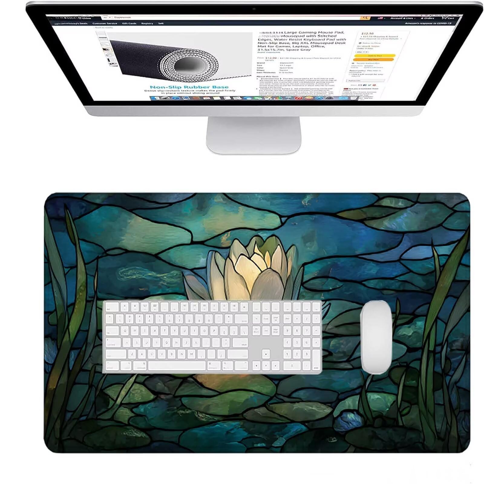 Czarna podkładka pod mysz XXL, 1500 x 800 x 3 mm, duża, gamingowa podkładka pod mysz, kwiat, z przyszytymi krawędziami, wodoszczelna, antypoślizgowa podkładka pod mysz, PC, laptop, poprawia precyzję i