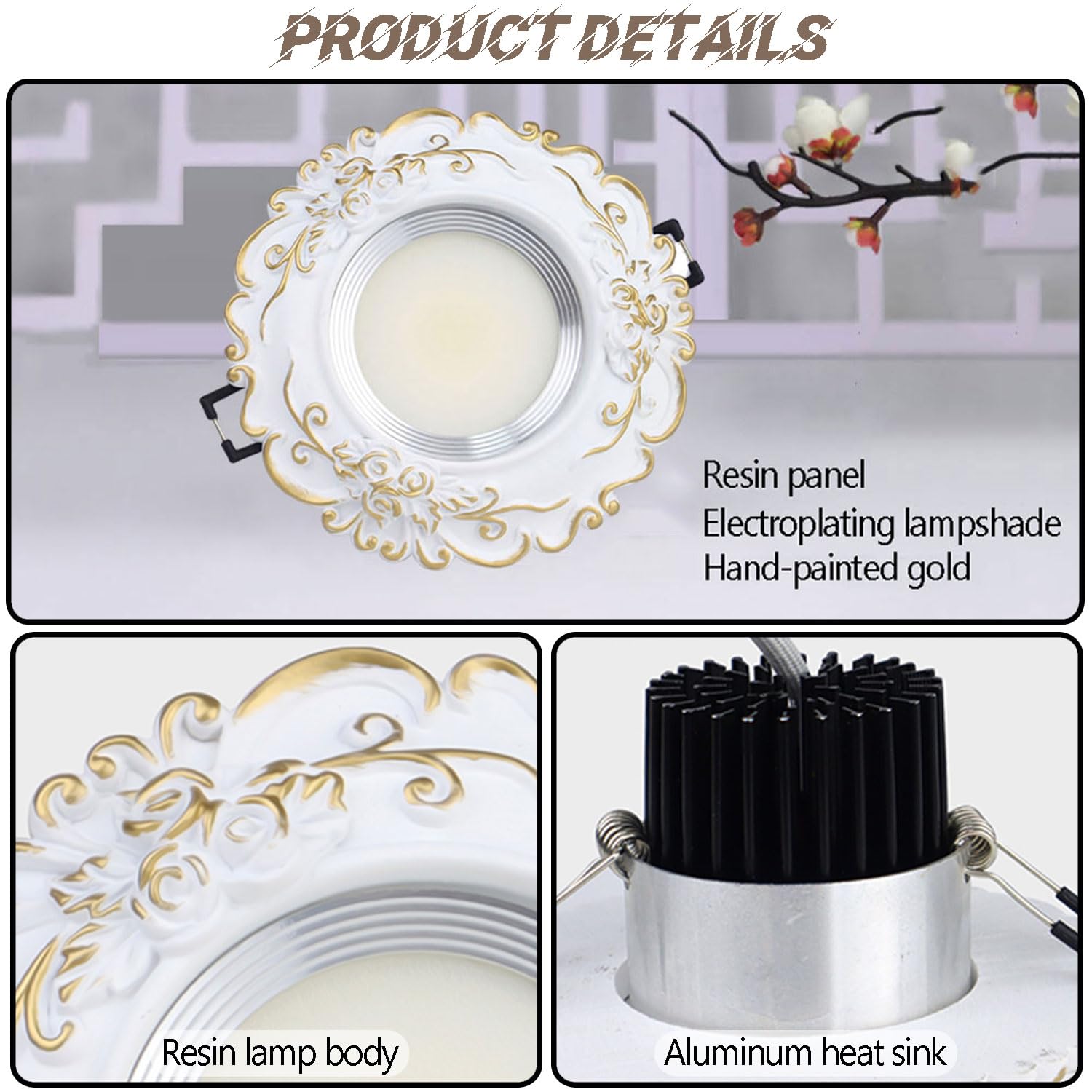 Paquetes De 12 Paquetes De Downlight Empotrado LED Blanco Regulable con Borde Deflector, 3CCT 3000K / 4000K / 6000K Ajustable, Lámpara De Techo De Estilo Europeo para Salas De Estar