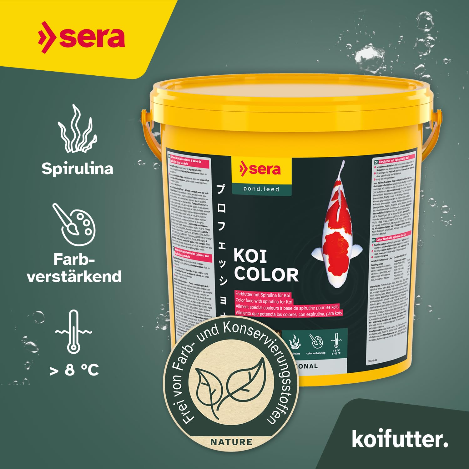sera Koi Professional Color 21L (7kg) | Koi Futter für Intensive Farben & gesundes Wachstum | Koifutter mit Spirulina & Astaxanthin | Fischfutter für prächtige Farbzonen | Karpfenfutter