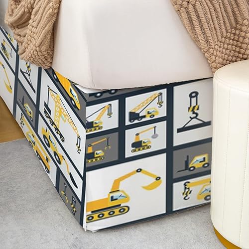 Miniatura 5 de Feelyou Hoja de construcción y falda de cama envolvente para niños y niñas, excavadora grúa, tractor, falda de cama plisada de maquinaria pesada de