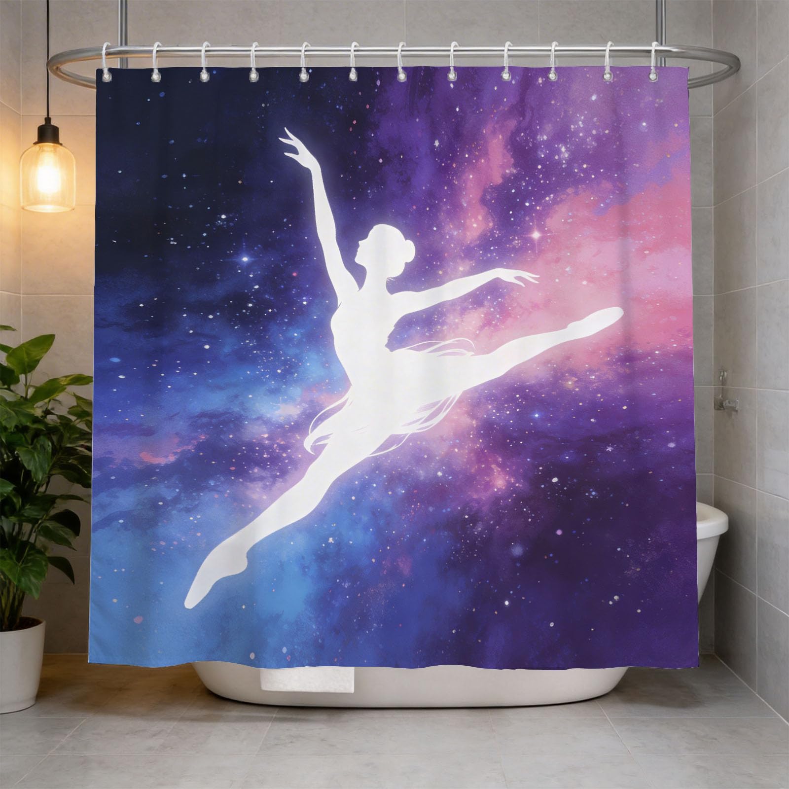 Hongduo 3D Ballet Dancer Shower Curtain for Stalls Bathtubs Dreamy Background Bathroom Decor Shower Curtain Set Polyester Fabric Waterproof 180x180cm/71X71 Inch with Hooks