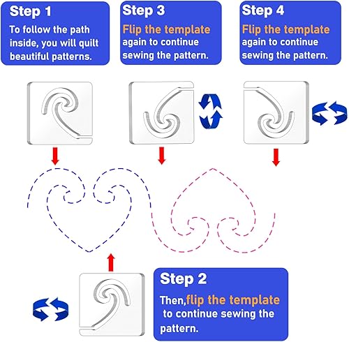 Miniatura 8 de Kapyoo Juego de plantillas de acolchado de movimiento libre, reglas de acolchado y plantillas de acolchado para máquina de acolchado, suministros de