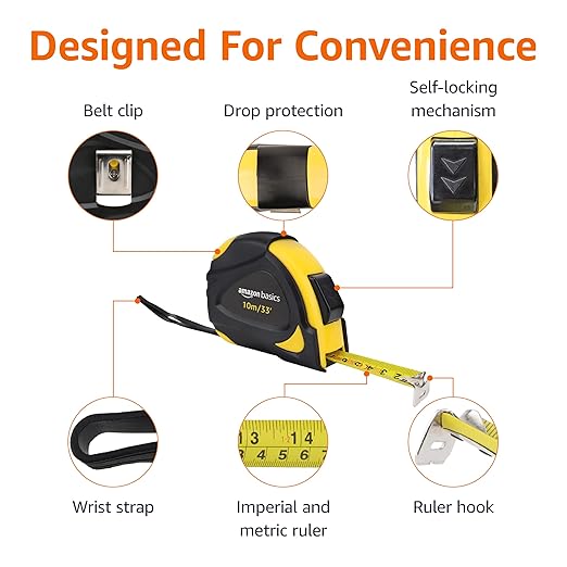 Amazon Basics Cinta Métrica Auto-bloqueante con Clip, 10 m, Escala Pulgadas/Métrica miniatura 4