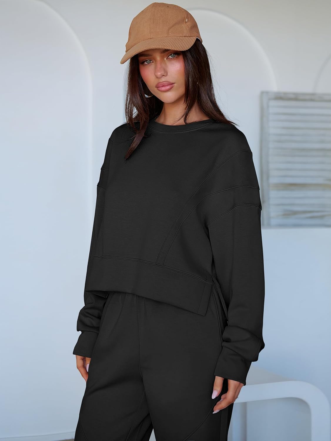 ANRABESS Womens 2 Piece Outfits Lounge Sets Cropped Sweatshirt Joggers Fashion Sweatsuit Sweat Set 2025 Winter Travel Outfits - Image 6