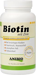 Anibio Biotin mit Zink 260g | Pulver für glänzendes Fell | bei Juckreiz | bei Haarbruch, Haarausfall oder stumpfen Fell | bei brüchigen Krallen | für Optimale Pigmentierung | für Hunde & Katzen |