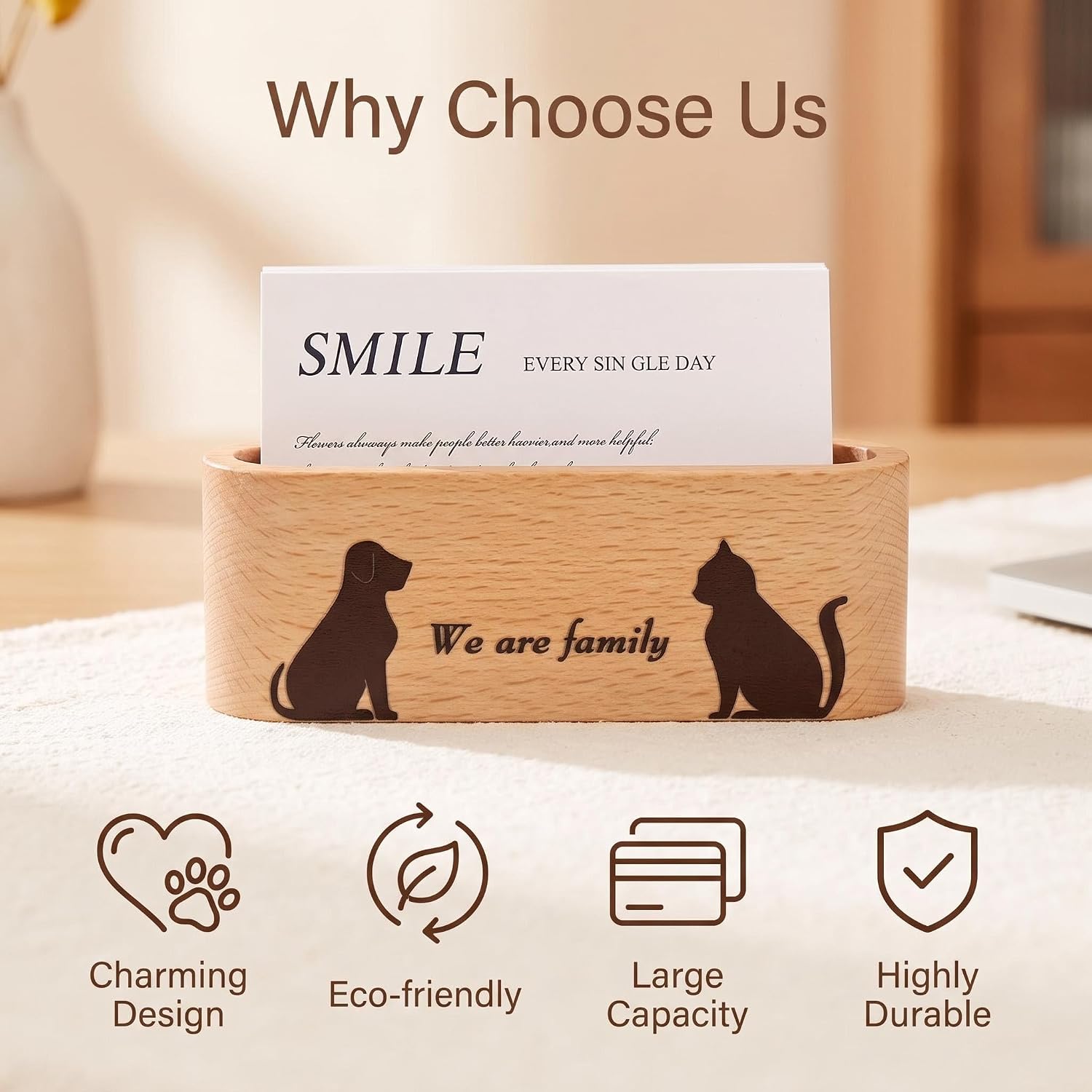 Wood Cat And Dog Business Card Holder for Desk,Wood Name Card Holder image 4