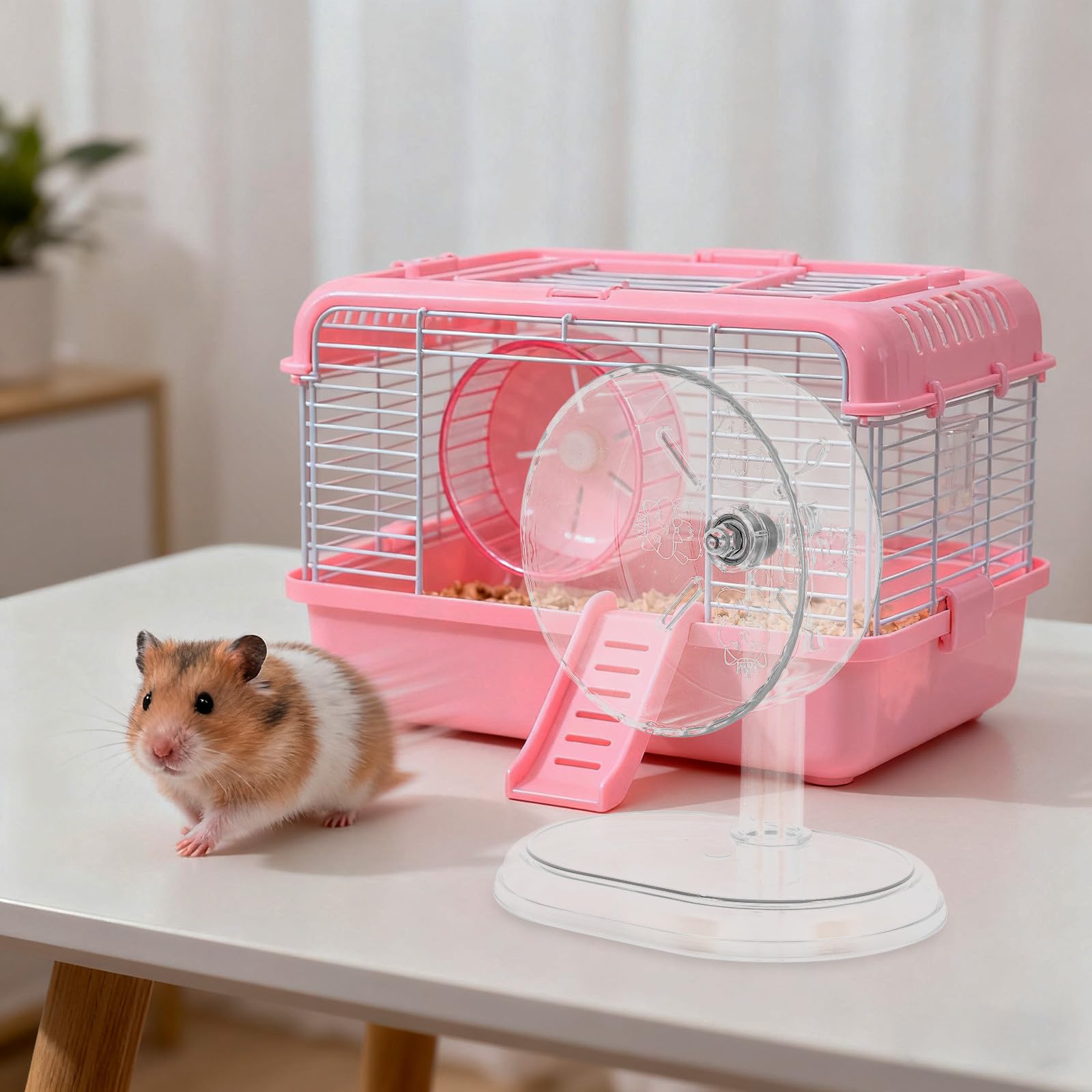 BESTonZON Transparentes Hamsterlaufrad: Leises Sportlaufrad mit Ständer für Zwerghamster, Rennmäuse und Kleintiere – Kunststoff-Spielzeug für Haustiere