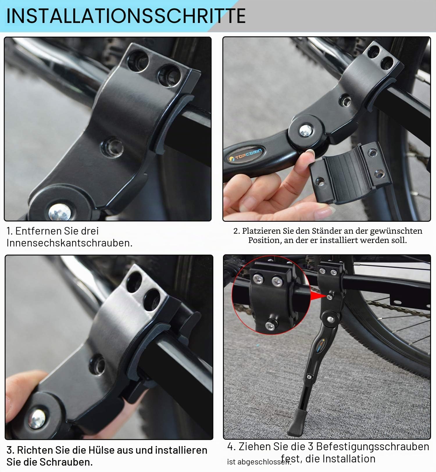 TOPCABIN Fahrrad Seitenständer Fahrrad Ständer Hinterbauständer Einstellbarer Universal Fahrradständer für 22