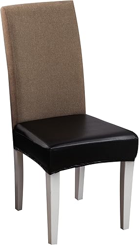 Mengsite Dining Room Chair Covers Chair Slipcovers Elastic Stretch Removable Waterproof Pu Leather Chair Seat Protector (Black, Set of 4)