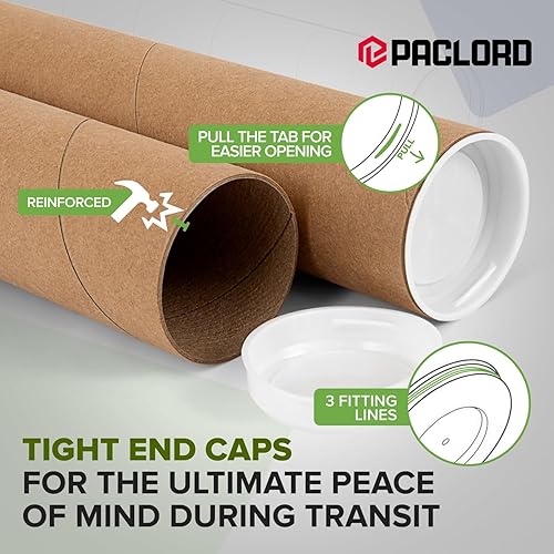 Miniatura 108 de Tubos de correo de papel kraft reforzado de 3 x 24 pulgadas, paquete de 4 tubos con 2 tapas cada uno, tubo de cartón fabricado en Estados Unidos