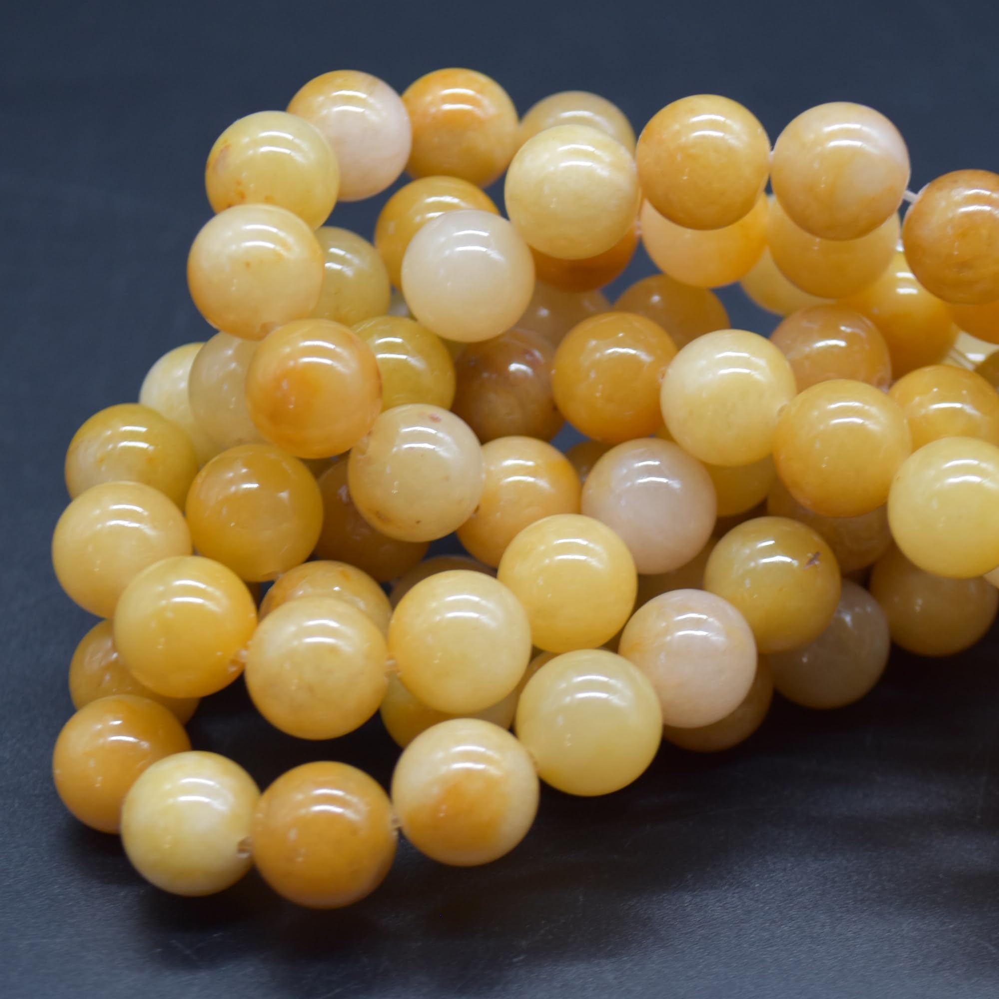 Dark Yellow Calcite Semi-Precious Gemstone Round Beads - 10mm - 15" Strand