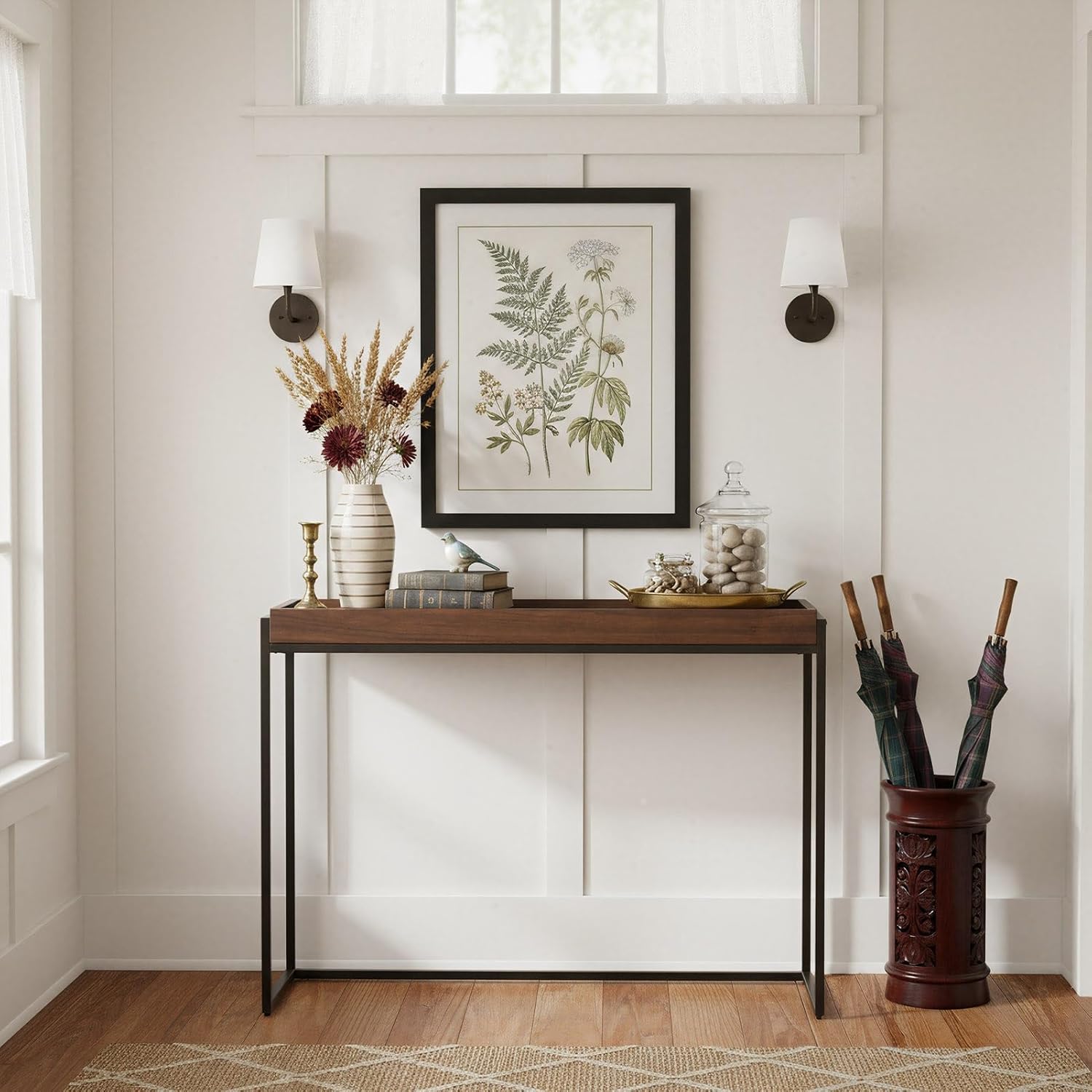 Narrow Console Table Solid Wood, Slim Entryway Table with Storage Groove, Farmhouse Small Sofa Table Behind Couch for Hallway, Living Room, Foyer(Brown 11.8" W,23.6" Lx31.5 H)