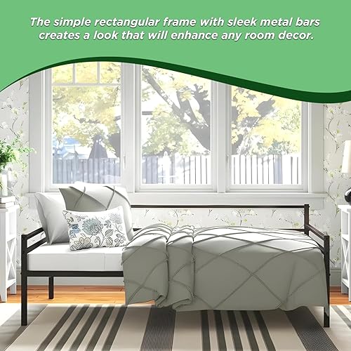 Miniatura 7 de Kings Brand Furniture - Moderno marco de cama de metal tamaño individual con soporte de listones de metal, acabado de bronce