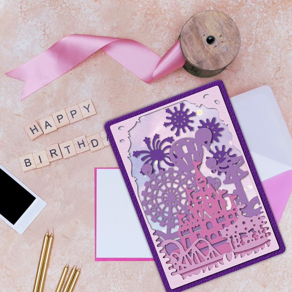 DELORIGIN Amusement Park Cutting Dies Ferris Wheel Card Making Die Cut Fireworks Carbon Steel Die Cuts Stencils Card Scrapbooking Embossing Template for DIY Paper Craft Making Album Gift Decor - Image 3