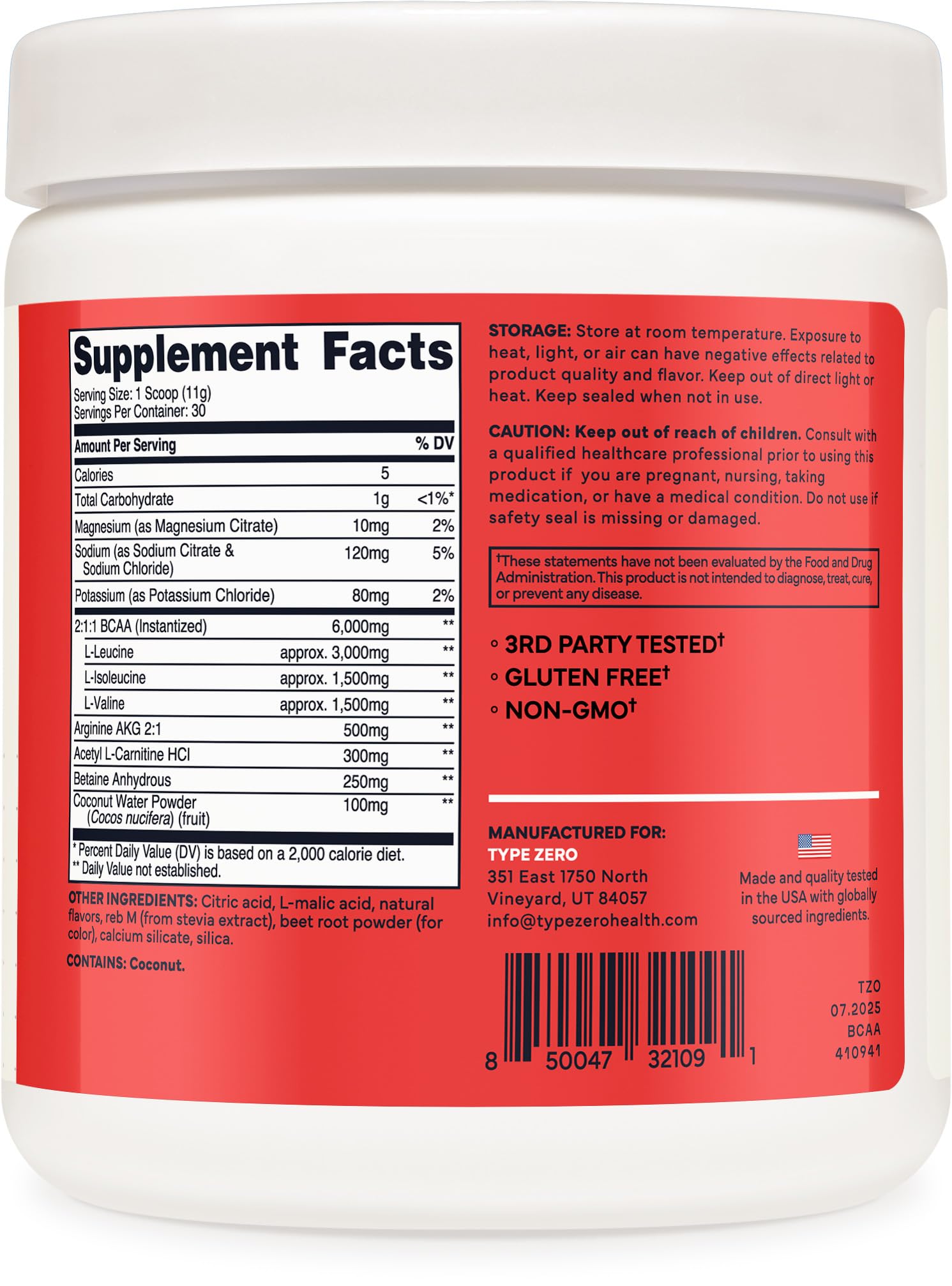 Type Zero Ultra Clean Vegan BCAA Powder + Electrolytes Tropical Fruit Punch — Amazon image 4