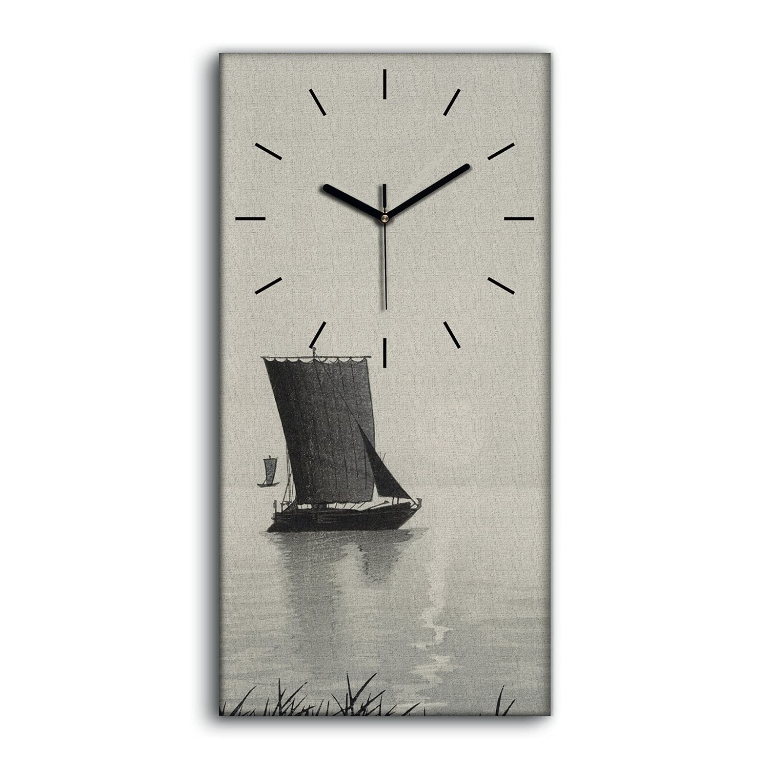 Horloge sur Toile 30x60cm de Salon et Chambre sans Tic-Tac avec Art Moderne de Lac Asiatique