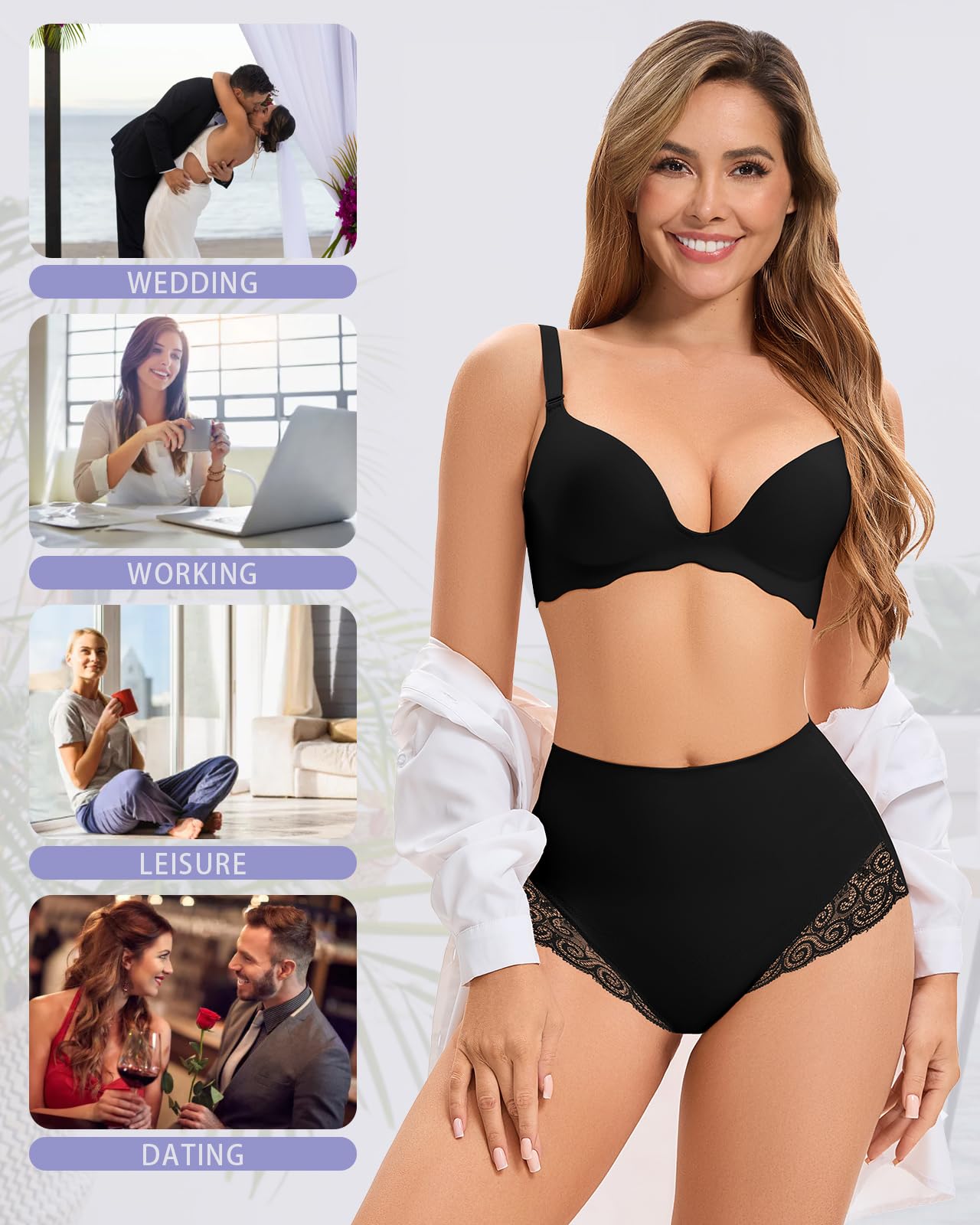 WOWENY Shapewear Damen Miederhose Bauchweg Mit Spitze Figurformender Body Shaper Miederslip Unterwäsche für Damen