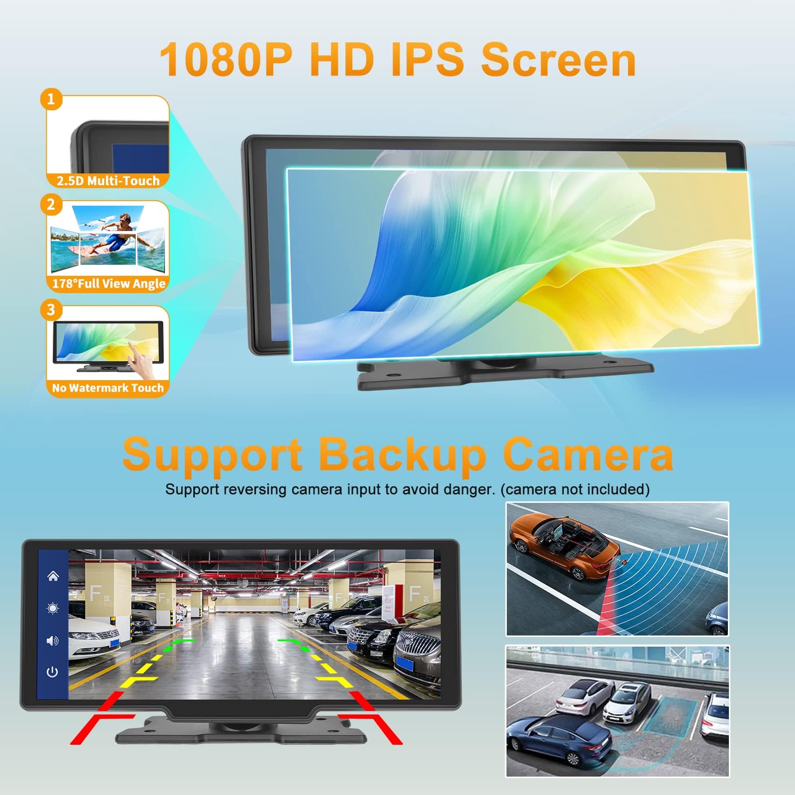 Podofo Autoradio Portatile con Android Auto 9,3 Pollici Touchscreen Monitor Audio Radio Stereo con Bluetooth, Trasmissione FM, Airplay, Collegamento a Specchio