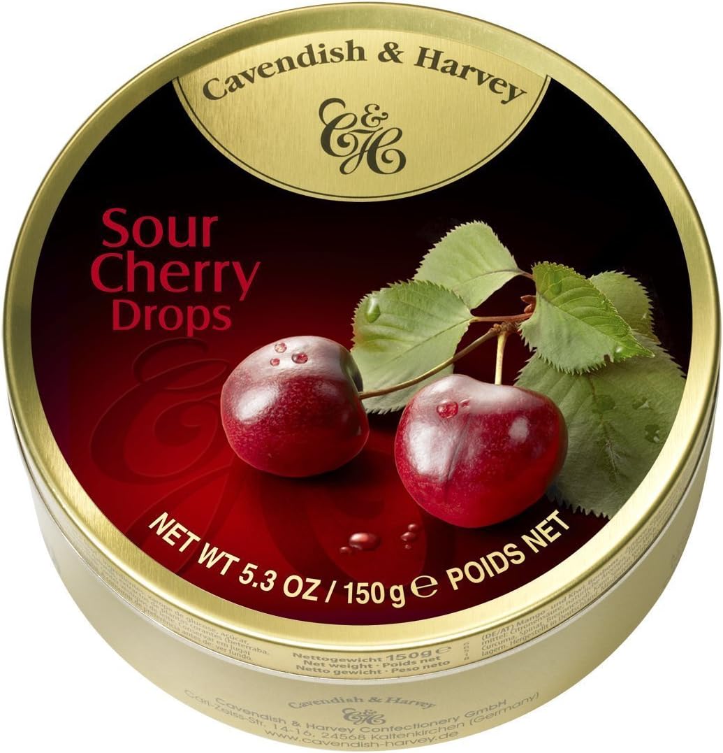 Cavendish And Harvey Candy (3 Pack) Fruit Hard Candy Tin 5.3 Ounces Imported German Candy (Sour Cherry Drops)