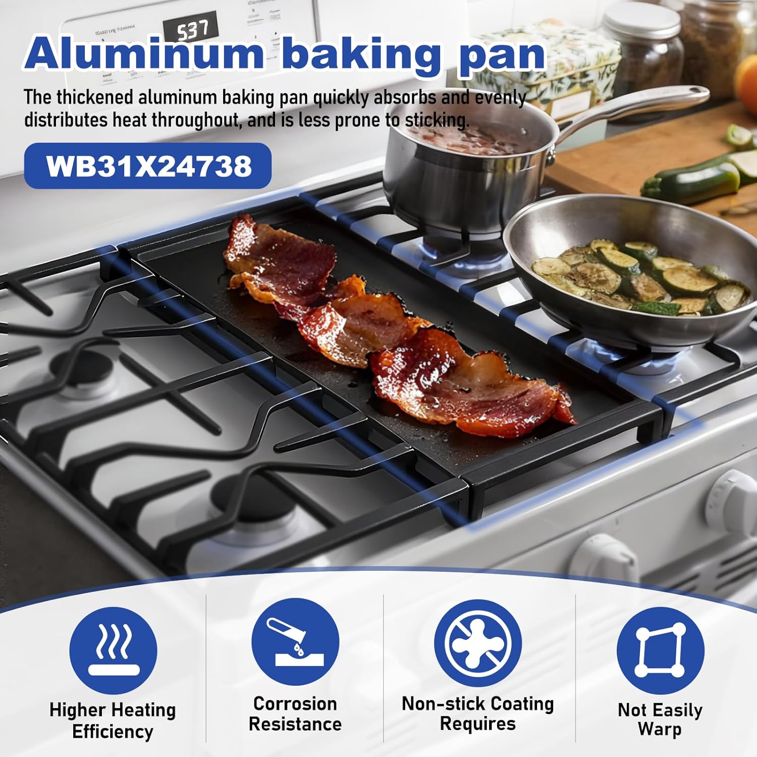 WB31X24738 Aluminum Center Griddle Replacement for GE Stove - Lightweight & Fast Heating Griddle Plate, Compatible with GE Gas Range Models JGB700, JGB660, JGB735, Replaces WB31X24998, WB31X49806