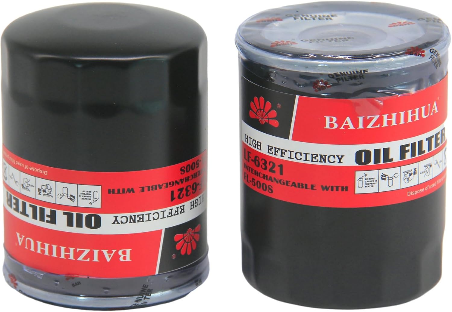 8-PACK BAIZHIHUA LF-6321 Premium 10K Miles Engine Oil Filter Replaces FL-500S, HP-2011, FL500S, AA5Z-6714-A Fits Ford 2011-2016 F-150 & Mustang 5.0L V8 Engine Buick, Cadillac, Chevrolet Vehicle Models