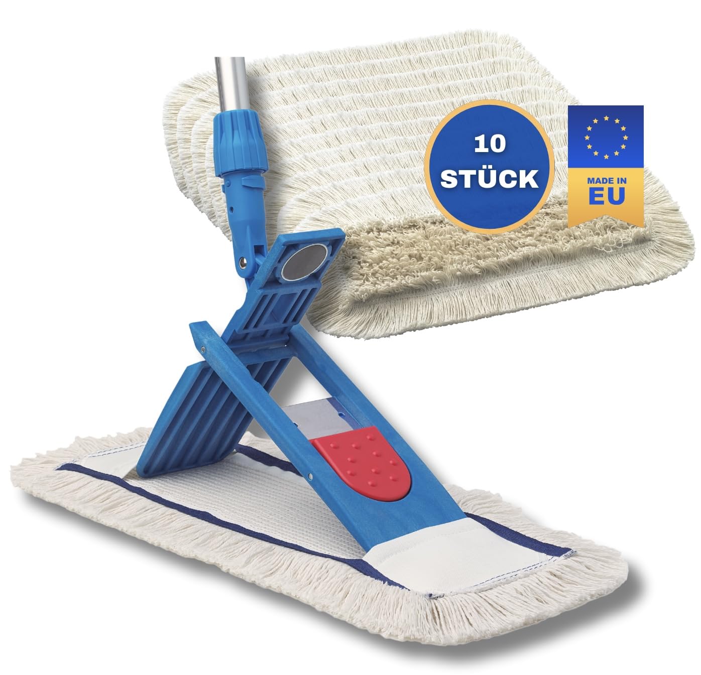 Sparpaket Premium WISCHER Set 50CM | 10x Baumwoll-Wischmopp | 140cm Alustiel | Magnethalter | Ergonomisch & rückenschonend | Für alle Böden geeignet | Jetzt mit Sparvorteil