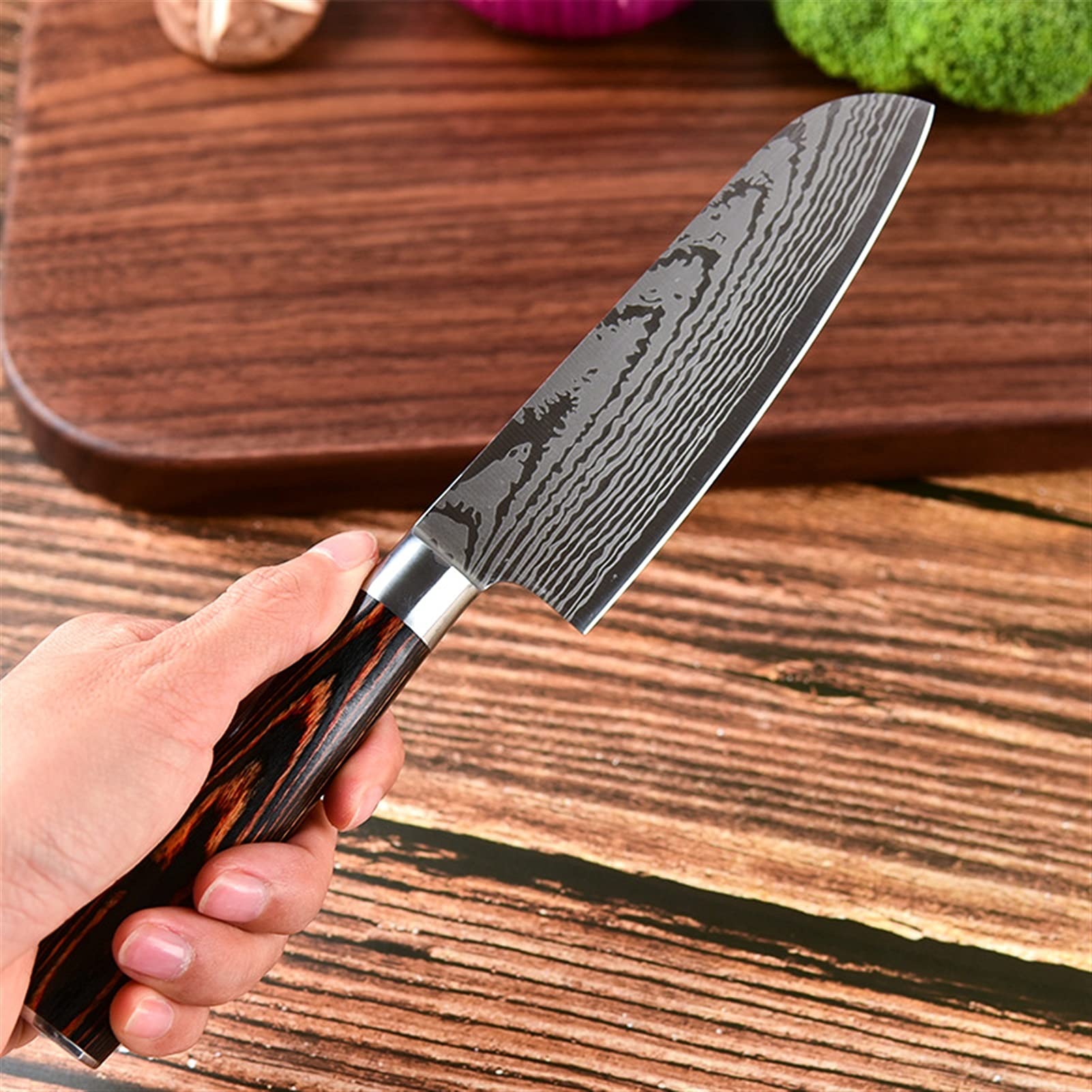 Set 5 Couteaux Cuisine Japonais Matakumi - Lame Acier Carbone, Manche Bois, Gravure Damas, Garantie à Vie - 6