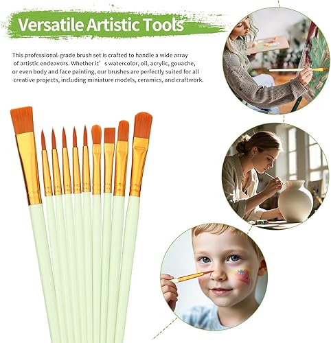 Miniatura 9 de Juego de 10 pinceles de pintura morada, pinceles de nailon para óleo, acuarela y pintura acrílica, ideal para lienzo, rock y arte de uñas, gran