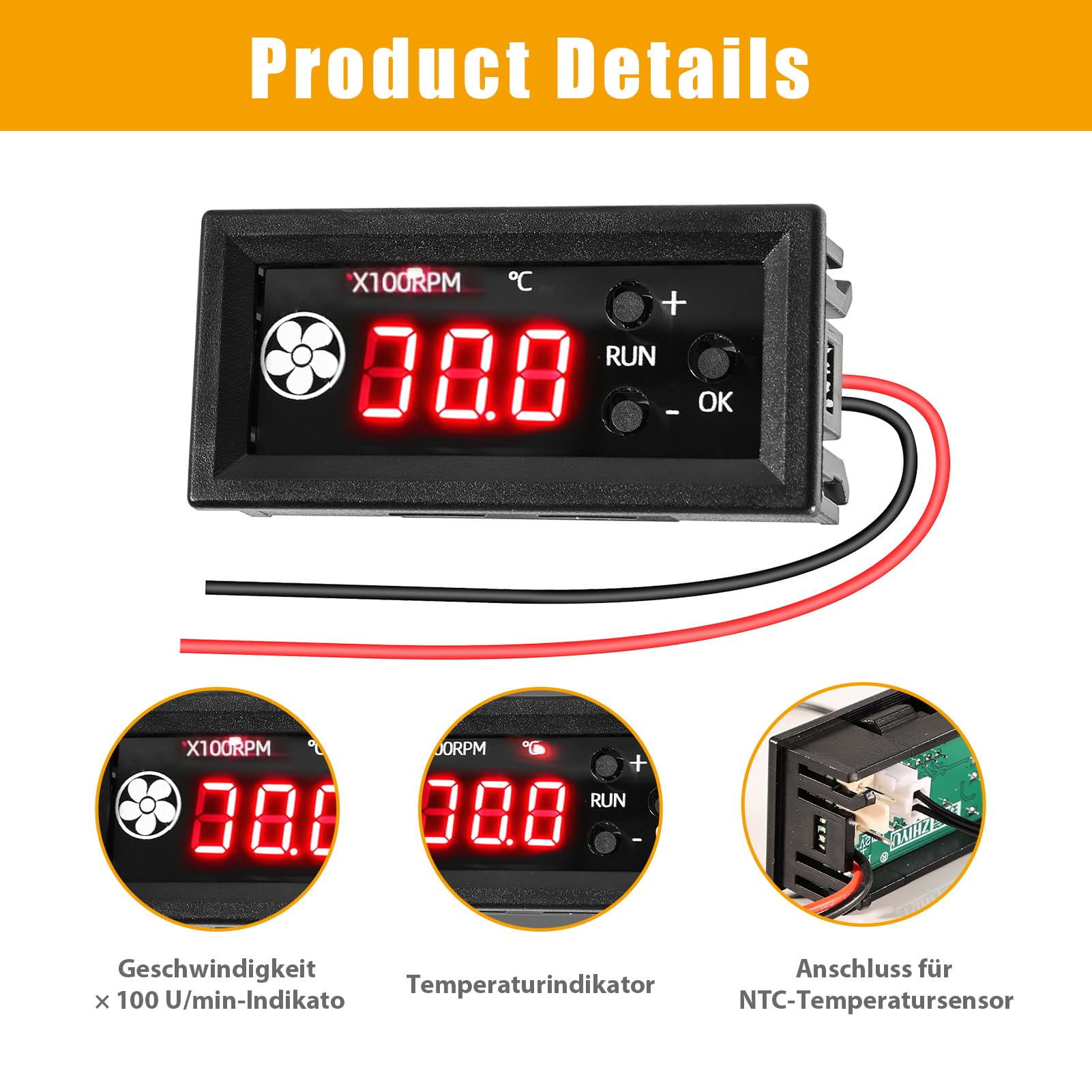 Controllo ventola DC 12 V PWM 4 pin con display digitale temperatura e velocità di rotazione – controllo della temperatura per ventola PC a 4 fili – regolatore di velocità 12 V ventilatore