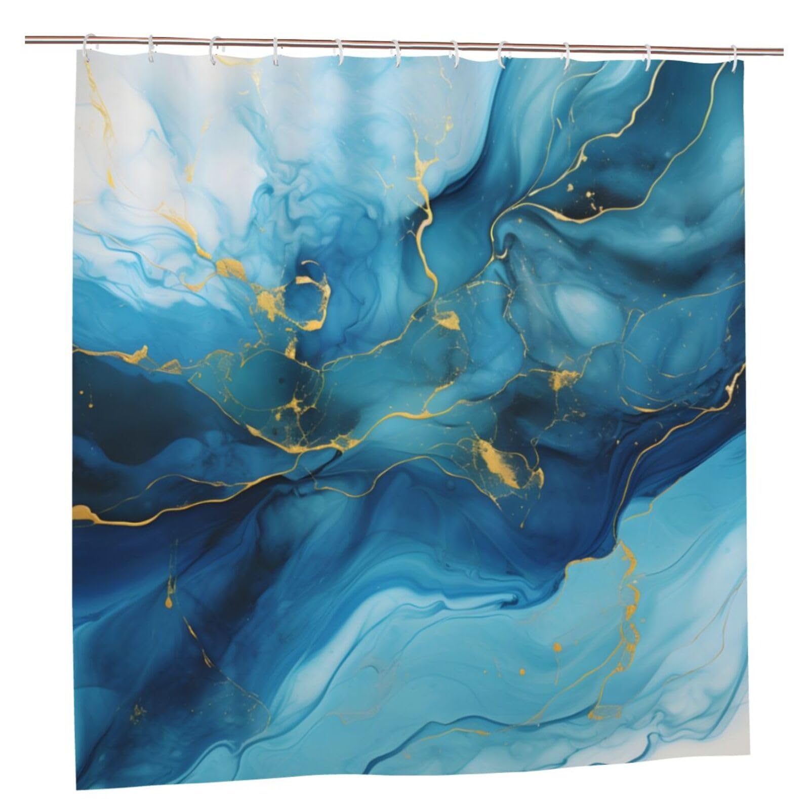 Rideau de douche en marbre bleu textile premium texturé 183 x 183 cm avec anneaux renforcés