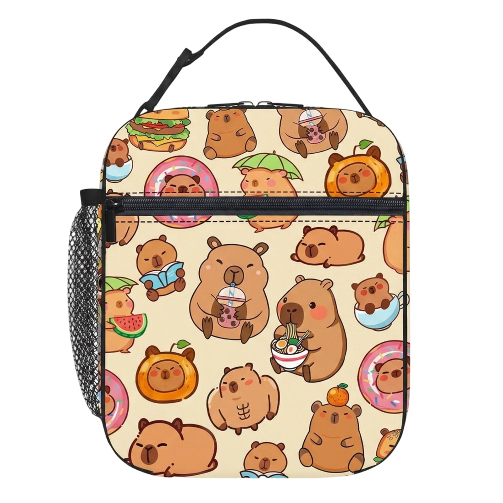 IAndhy Capybara Lunch Box, Cute Capybara Lunch Bag with Bottle Holder, Capybara Lunch Bag, Portable Insulated Food Box for School, Office, Picnics, Hiking and Beach Outings