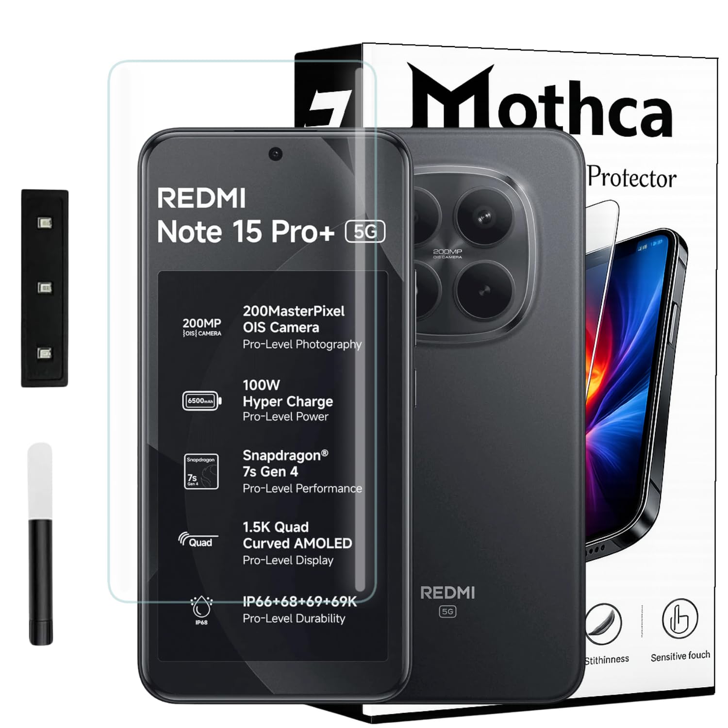 Mothca Premium Curved UV Tempered Glass Screen Protector for Redmi Note 15 Pro Plus | HD Clear | Full Screen Coverage (Pack of 1)