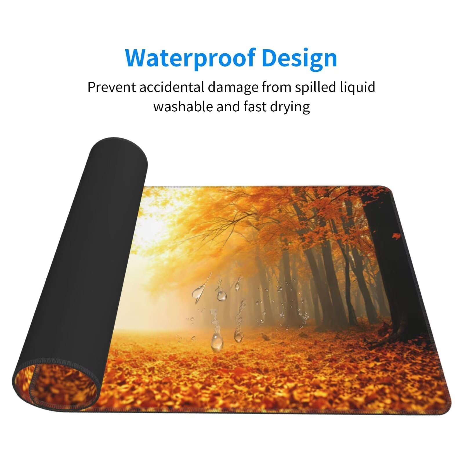 Leśna podkładka pod mysz, duża podkładka pod mysz 1200 x 400 mm, jesienna podkładka pod mysz do gier, podkładka na biurko ze zszytymi krawędziami, podkładka pod mysz z klawiaturą, do pracy, gier,