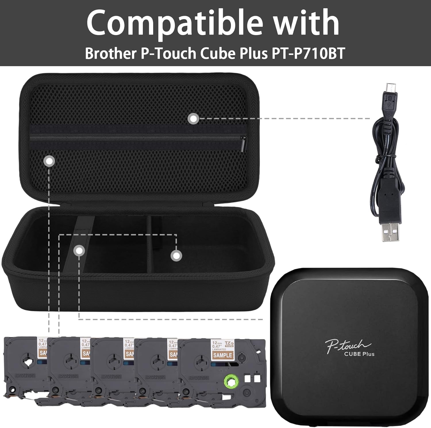 ラベルプリンターケース Brother P-Touch Cube Plus PT-P710BT Bluetoothラベルメーカー対応