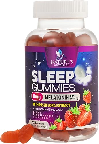 Melatonin Gummies 8mg - Extra Strength Sleep Gummy with 20mg Passiflora, Natural Sleep Support Supplement for Adults, Vegan & Non-GMO, Nature's