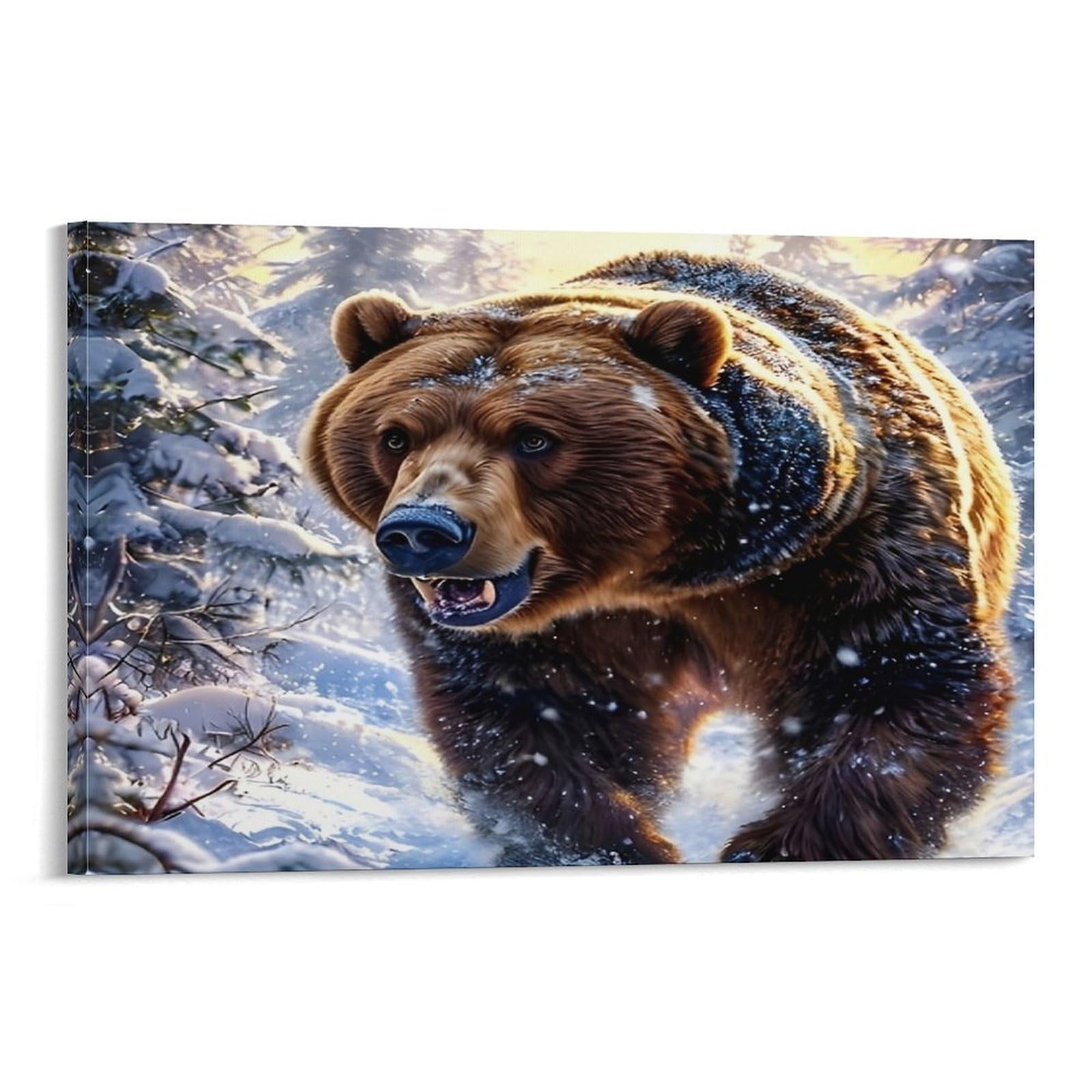 CPLVKWRQJ Snowy Bear Walk Individual Big Brown Bear Walking Snowy Woodland Wall Art Decor - Kitchen Canvas Wall Decor Removable Multi-Purpose Focal Point 08x12inch(20x30cm)