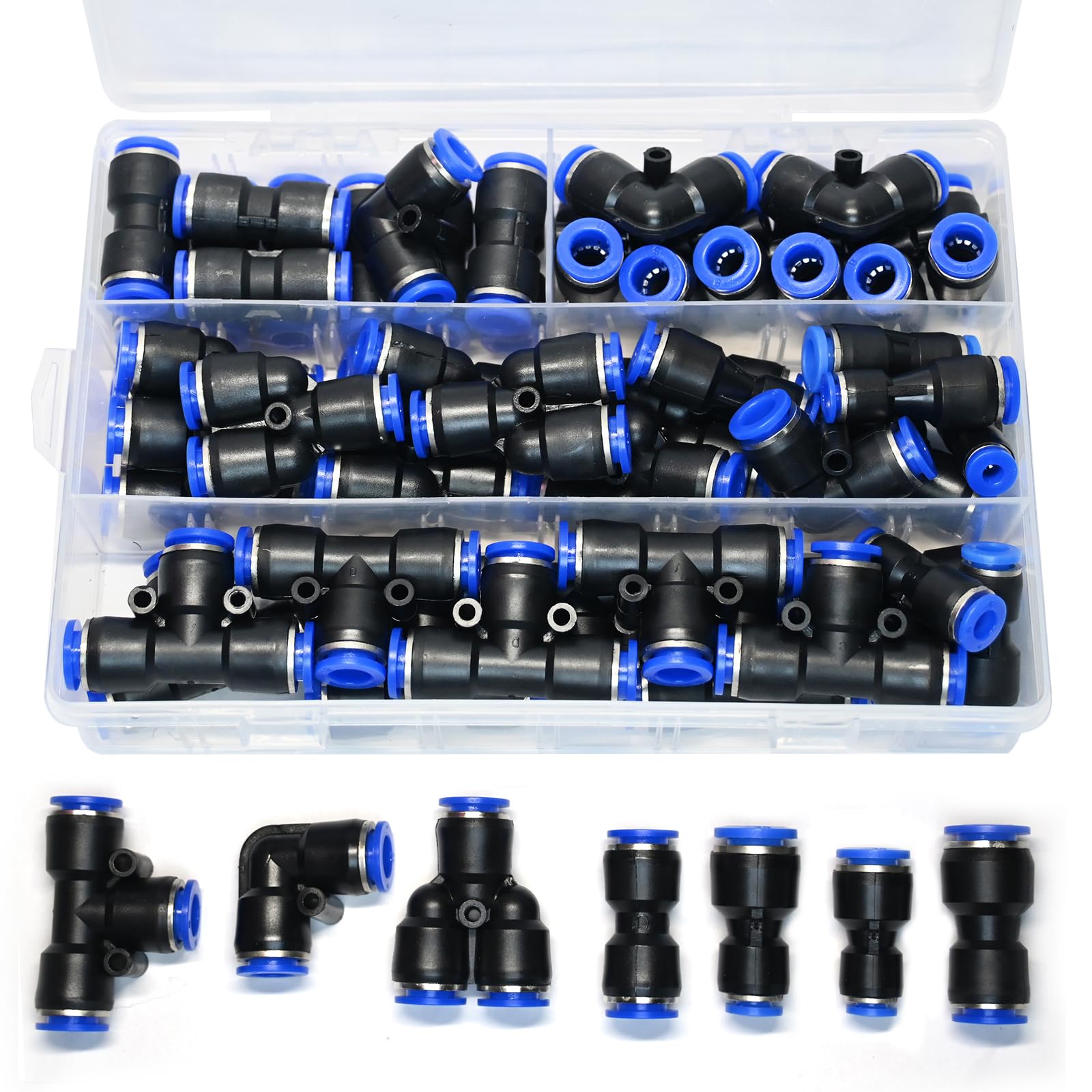 Conectores neumáticos de 12 mm en kit de 46 piezas rectas, en T y codos para tubo de aire