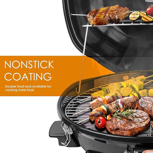 Miniatura 2 de Techwood Parrilla eléctrica para interiores y exteriores de 1600 W, parrilla eléctrica de barbacoa, parrilla de mesa extraíble portátil, negro