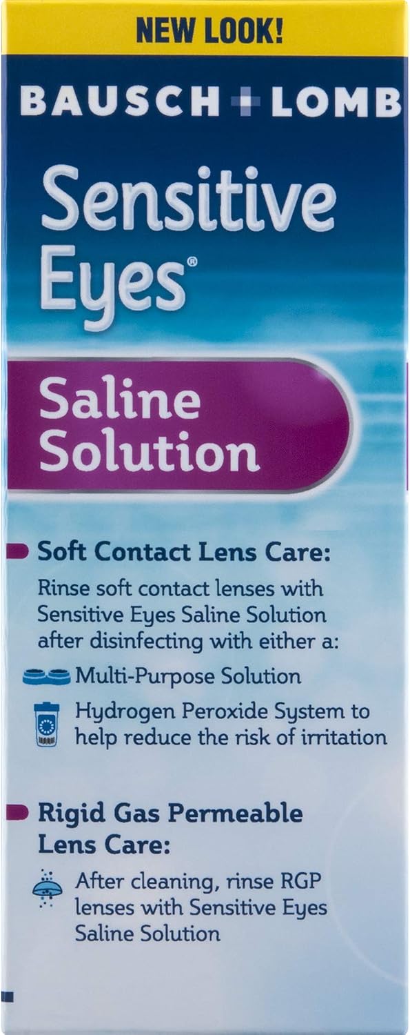 Contact Lens Solution by Bausch & Lomb, Sensitive Eyes Solution for Soft Contact & Gas Permeable Lenses, Saline Solution with Potassium, 12 Fl Oz (Pack of 2)