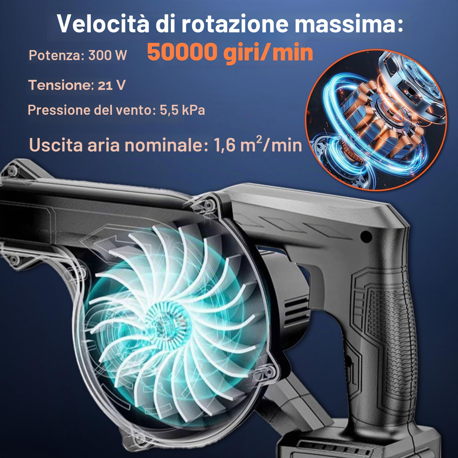 Soffiatore Aspiratore Foglie 21V Soffiatore Foglie Elettrico Senza Filo con 2 * 3000mAh Batterie Caricabatteria 250 m³/h 18000 rpm Soffiatori per Foglie Auto Prato Polvere