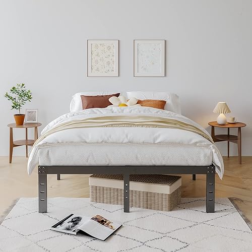 Miniatura 2 de COMASACH Base de cama de metal tamaño Queen, no necesita somier, plataforma negra sin ruido de 12 pulgadas, fácil montaje, soporte de listones de