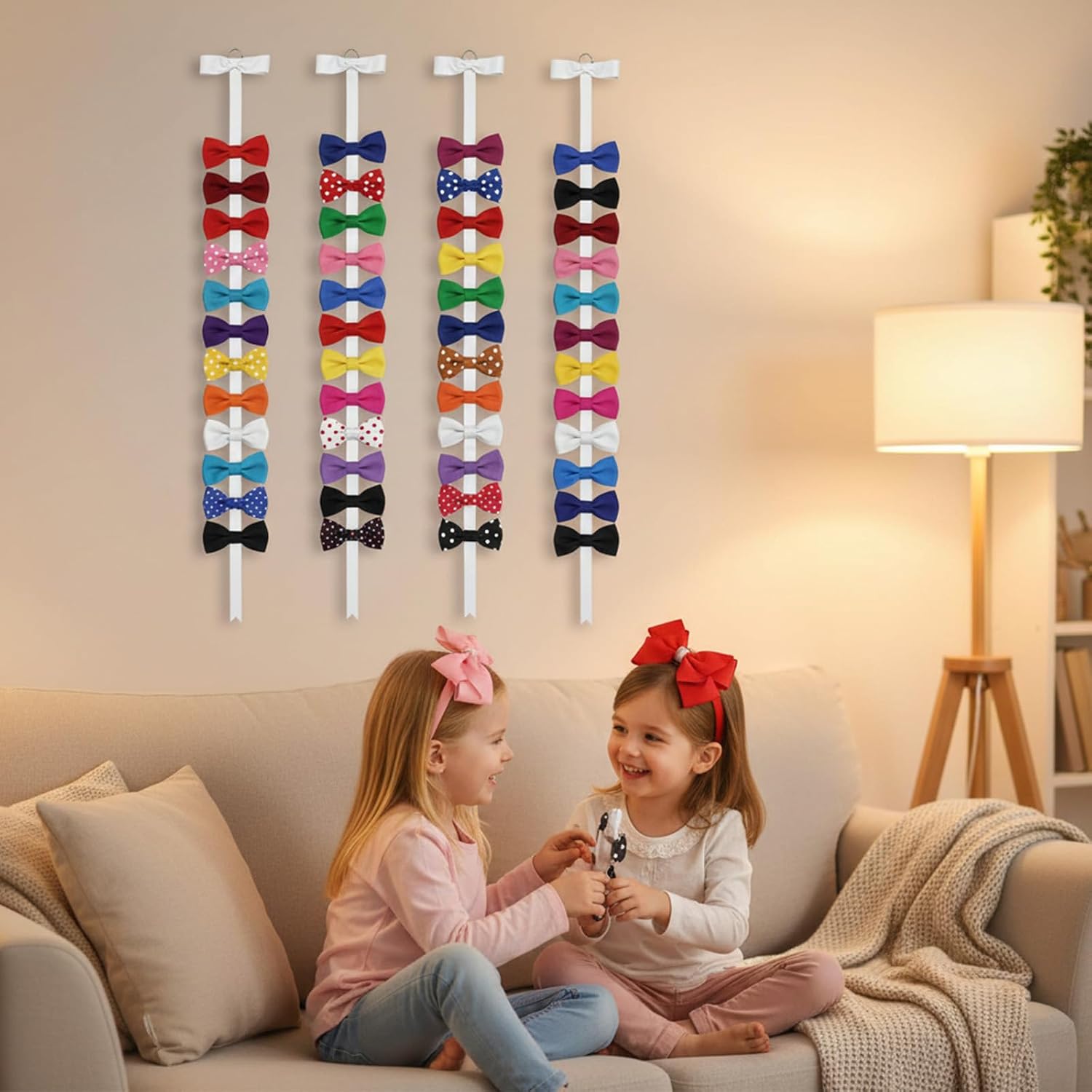 Hecila 6PCS Bow Holder Long Hair Bow Organizer Hair Accessories Organizer Hairs Clips Storage Wall Hanging Home Decor Headband Bows Storage Wall Hanging Display for Nursery Home Decors