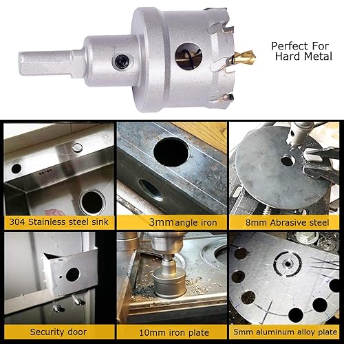 Miniatura 10 de ASNOMY Broca de sierra perforadora con punta de carburo de tungsteno para metal duro, cortador de sierra de agujero T.C.T de 6 pulgadas con 2 brocas