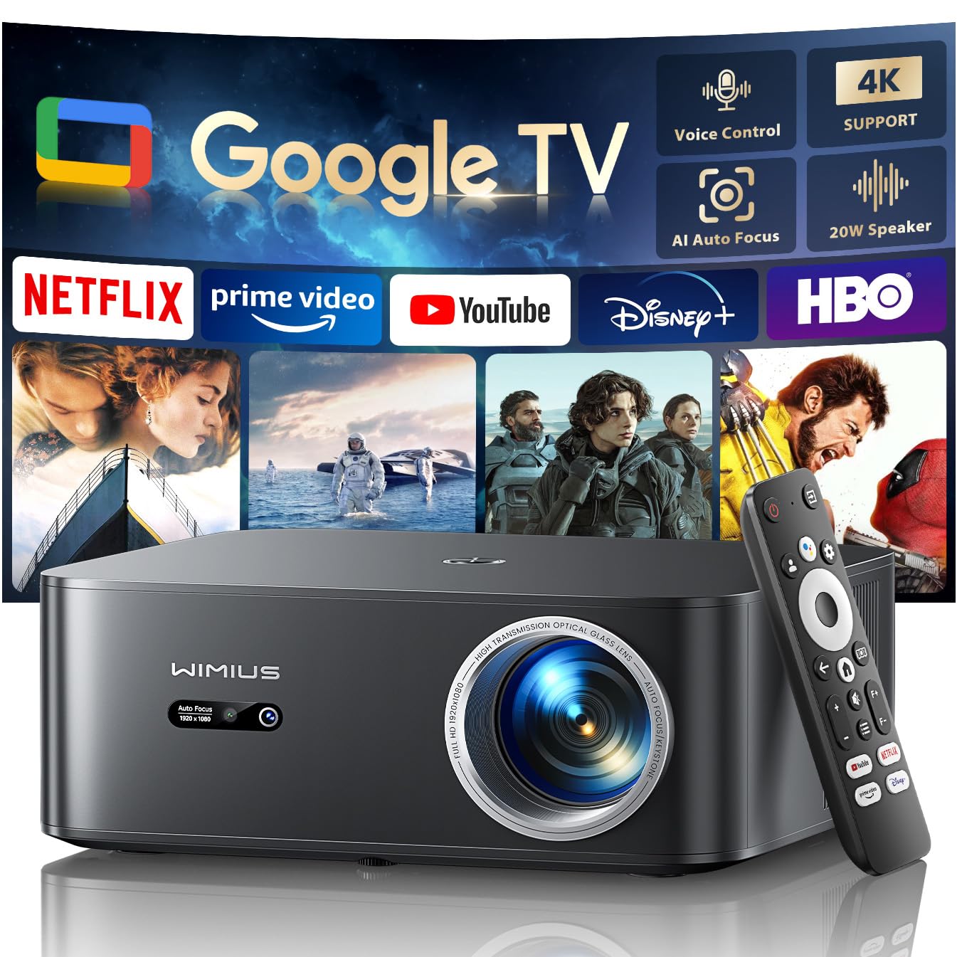 WIMIUS K13 プロジェクター 公式Google TV搭載 HDMI Amazon.com: Google TV 4K Supported Smart Projector,Outdoor