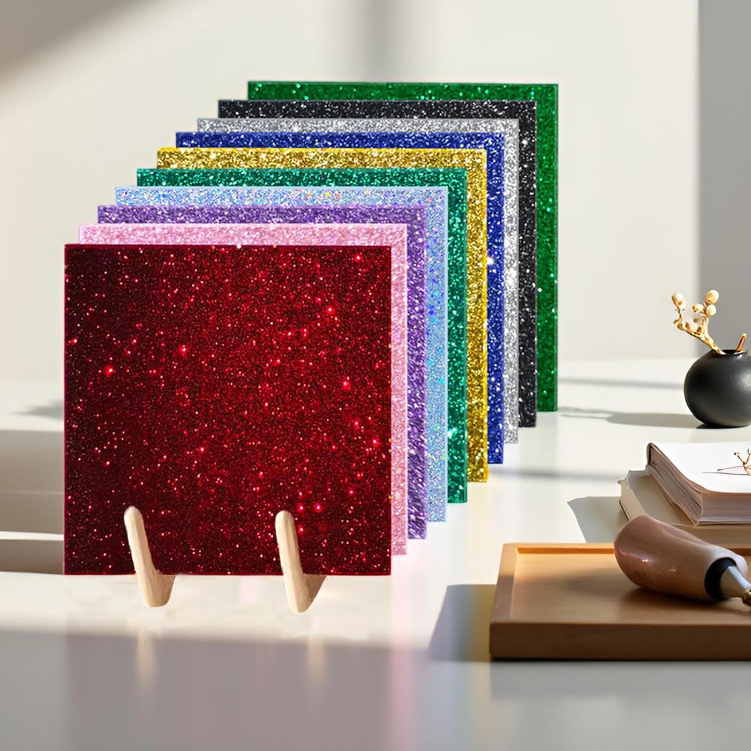 Glitter Acrylic Sheets 1/8" Thick 7.87x7.87 Translucent Cast Color Acrylic Sheets for Laser Cutting and Engraving, Invitation Blanks, Signs, Festival Decorations (5, Blue)