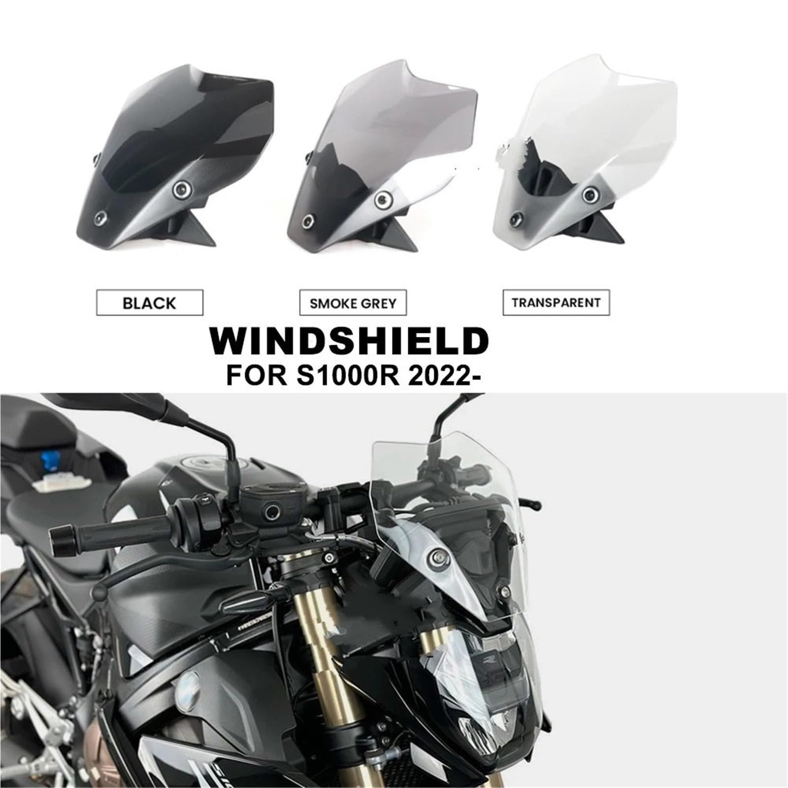 Przednia szyba motocyklowa Pasuje do BMW S1000R S 1000 RS 1000R 2021-2023 Motocykl Spoiler Szyba Przednia Szyba Deflektor Wiatru Osłona Ekranu(Smoky Gray)