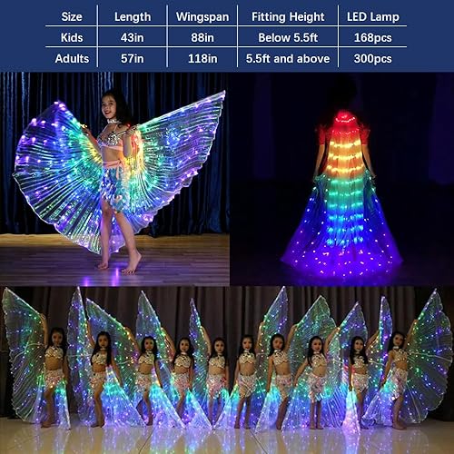 Miniatura 2 de Alas LED Isis para danza del vientre, alas iluminadas para adultos, 300 cuentas de lámpara brillantes con palos telescópicos para mujeres, niños,