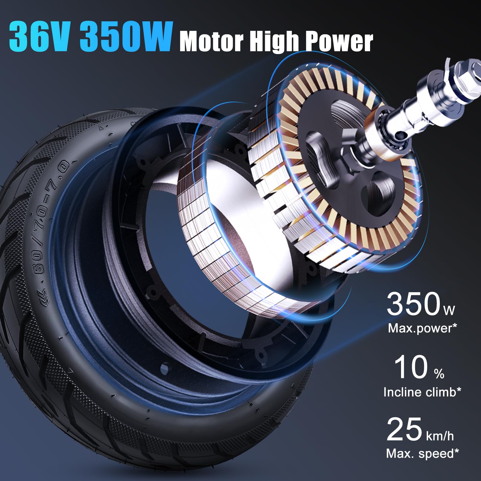 E Scooter Motor 36 V 350 W con neumático sin cámara 60/70-7.0 rueda completa para Xiaomi 4 Pro (1ª generación) Scooter eléctrico, motor de 36 V 350 W con repuesto de neumáticos Xiaomi 4pro