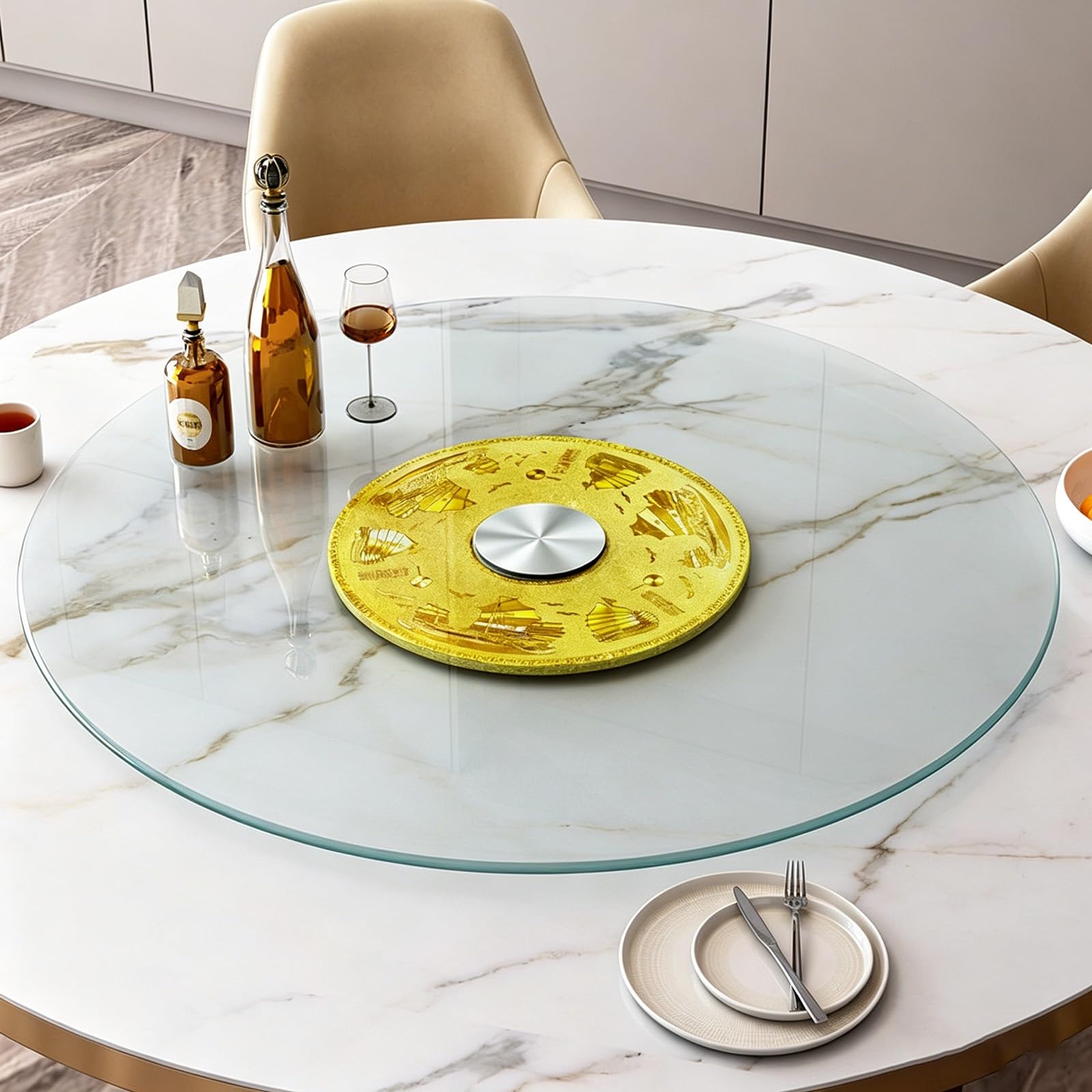 Plateau tournant en verre 90cm avec rotation silencieuse et fluide pour table