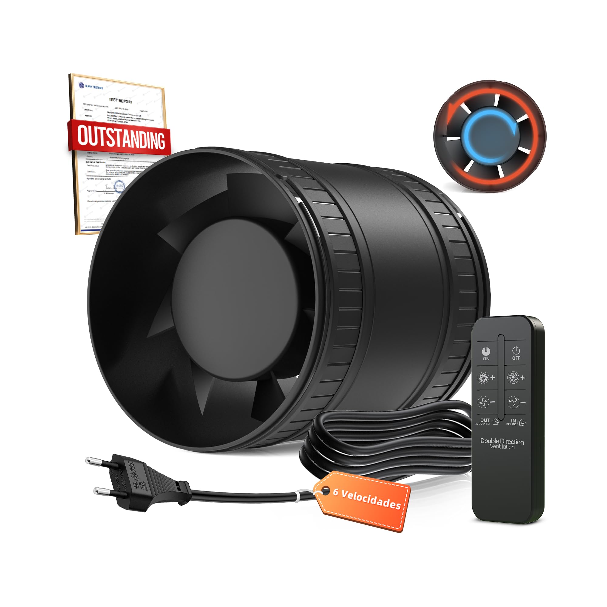 BUMSOU 100mm Extractor de Aire en Línea Bidireccional, 6 Velocidades, Mando a Distancia – Ventilador de Conducto Silencioso Potente con Protección contra Sobrecalentamiento, Extractor de Baño Aseo